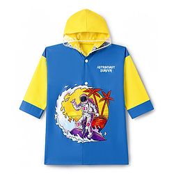 Babyhug Full Sleeves Raincoat with Astronaut Print - Royal Blue
