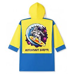 Babyhug Full Sleeves Raincoat with Astronaut Print - Royal Blue