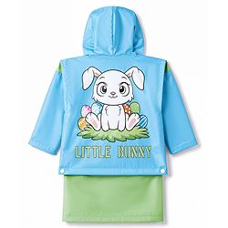 Babyhug Full Sleeves Knee Length Hooded Raincoat with Bunny Print - Green