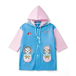 Babyhug Full Sleeves Knee Length Hooded Raincoat with Doll Print - Light Blue