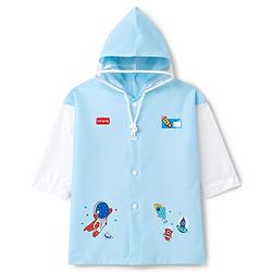 Babyhug Full Sleeves Space Theme Printed Raincoat - Light Blue
