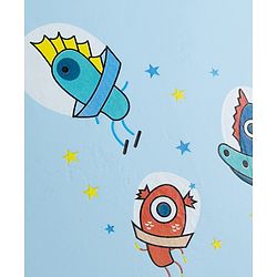 Babyhug Full Sleeves Space Theme Printed Raincoat - Light Blue