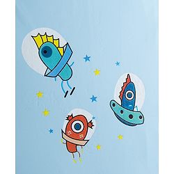 Babyhug Full Sleeves Space Theme Printed Raincoat - Light Blue