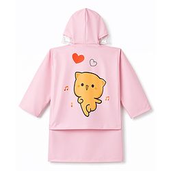 Babyhug Full Sleeves Kitty Printed Raincoat - Pink