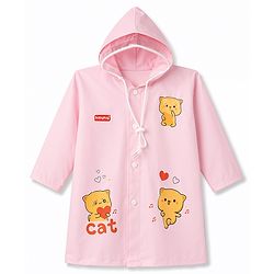 Babyhug Full Sleeves Kitty Printed Raincoat - Pink