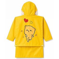 Babyhug Full Sleeves Kitty Printed Raincoat - Yellow