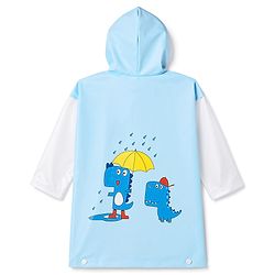 Babyhug Full Sleeves Raincoat With Dino Print - Light Blue