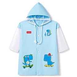 Babyhug Full Sleeves Raincoat With Dino Print - Light Blue