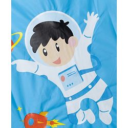 Babyhug Full Sleeves Knee Length Hooded Astronaut Printed Raincoat - Blue