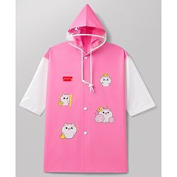 Babyhug Full Sleeves Raincoat With Animal Print - Pink
