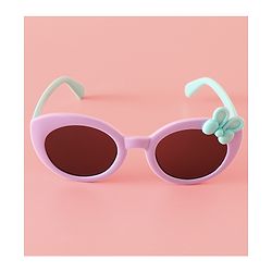Babyhug Solid Round Frame Sunglasses with Bow Applique - Light Purple
