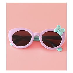 Babyhug Solid Round Frame Sunglasses with Bow Applique - Light Purple
