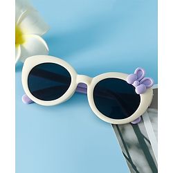 Babyhug Solid Round Frame Sunglasses with Bow Applique - Beige