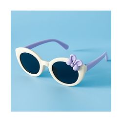 Babyhug Solid Round Frame Sunglasses with Bow Applique - Beige