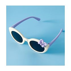 Babyhug Solid Round Frame Sunglasses with Bow Applique - Beige