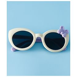 Babyhug Solid Round Frame Sunglasses with Bow Applique - Beige