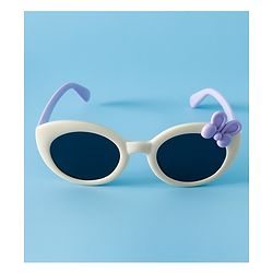 Babyhug Solid Round Frame Sunglasses with Bow Applique - Beige