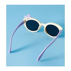 Babyhug Solid Round Frame Sunglasses with Bow Applique - Beige
