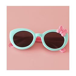 Babyhug Solid Round Frame Sunglasses with Bow Applique - Beige