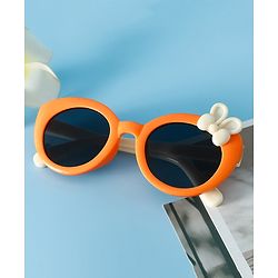 Babyhug Solid Round Frame Sunglasses with Bow Applique - Beige