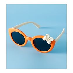 Babyhug Solid Round Frame Sunglasses with Bow Applique - Beige