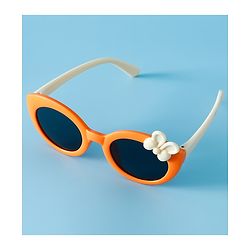 Babyhug Solid Round Frame Sunglasses with Bow Applique - Beige