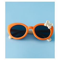 Babyhug Solid Round Frame Sunglasses with Bow Applique - Beige