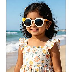 Babyhug Solid Coloured Sunglasses With Flower Applique - Beige