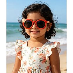 Babyhug Solid Coloured Sunglasses With Flower Applique - Beige