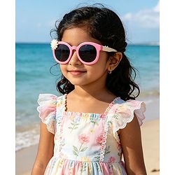 Babyhug Solid Coloured Sunglasses With Flower Applique - Beige