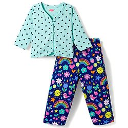 Babyhug Single Jersey Knit Full Sleeves Top & Leggings Set with Polka Dot & Tropical Theme Print - Blue
