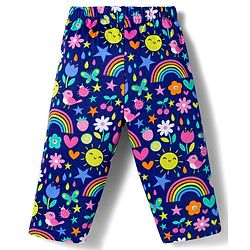 Babyhug Single Jersey Knit Full Sleeves Top & Leggings Set with Polka Dot & Tropical Theme Print - Blue