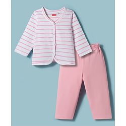 Babyhug Single Jersey Knit Full Sleeves Top & Leggings Set with Stripes - Pink