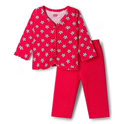 Babyhug Single Jersey Knit Full Sleeves Floral Printed Top & Leggings Set - Red