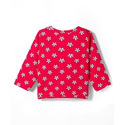 Babyhug Single Jersey Knit Full Sleeves Floral Printed Top & Leggings Set - Red