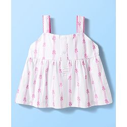 Babyhug Single Jersey 100% Cotton Knit Sleeveless Top & Leggings Set with Floral Print & Bow Applique - Pink