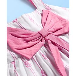 Babyhug Single Jersey 100% Cotton Knit Sleeveless Top & Leggings Set with Floral Print & Bow Applique - Pink