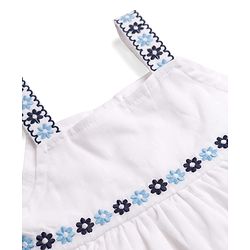 Babyhug Cotton Knit Sleeveless Floral Embroidered Top & Leggings Set - White & Navy Blue
