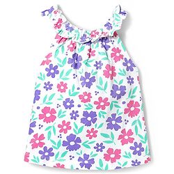 Babyhug Single Jersey Knit Sleeveless Top & Shorts Set with Floral Print - White & Lavender