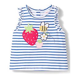 Babyhug Single Jersey Knit Sleeveless Striped Top & Shorts Set with Tropical Theme Embroidery - Navy Blue