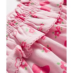 Babyhug Cotton Knit Sleeveless Floral & Bow Printed Top & Shorts Set - Pink