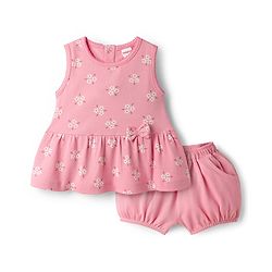 Babyhug Single Jersey Knit Sleeveless Floral Printed Top with Bow Applique & Shorts - Pink