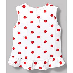 Babyhug Single Jersey Knit Sleeveless Top & Shorts Set with Polka Dot Print & Bow Applique - White & Red