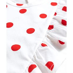 Babyhug Single Jersey Knit Sleeveless Top & Shorts Set with Polka Dot Print & Bow Applique - White & Red