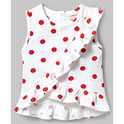 Babyhug Single Jersey Knit Sleeveless Top & Shorts Set with Polka Dot Print & Bow Applique - White & Red