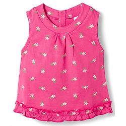 Babyhug Single Jersey Knit Sleeveless Floral Printed Top & Shorts Set - Pink & White
