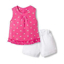 Babyhug Single Jersey Knit Sleeveless Floral Printed Top & Shorts Set - Pink & White