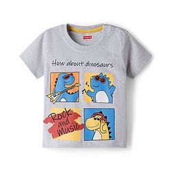 Babyhug Single Jersey Knit Half Sleeves T-Shirt & Shorts Set with Dino Print - Yellow