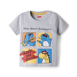 Babyhug Single Jersey Knit Half Sleeves T-Shirt & Shorts Set with Dino Print - Yellow