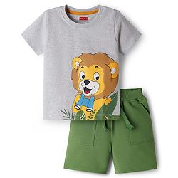 Babyhug Single Jersey Knit Half Sleeves T-Shirt & Shorts Set with Lion Print - Green